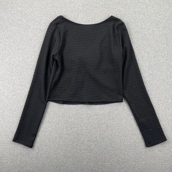 Kirious Nordstrom Top Womens M Black Tie Front Cinch Sweetheart Neck Long Sleeve - Picture 6 of 12